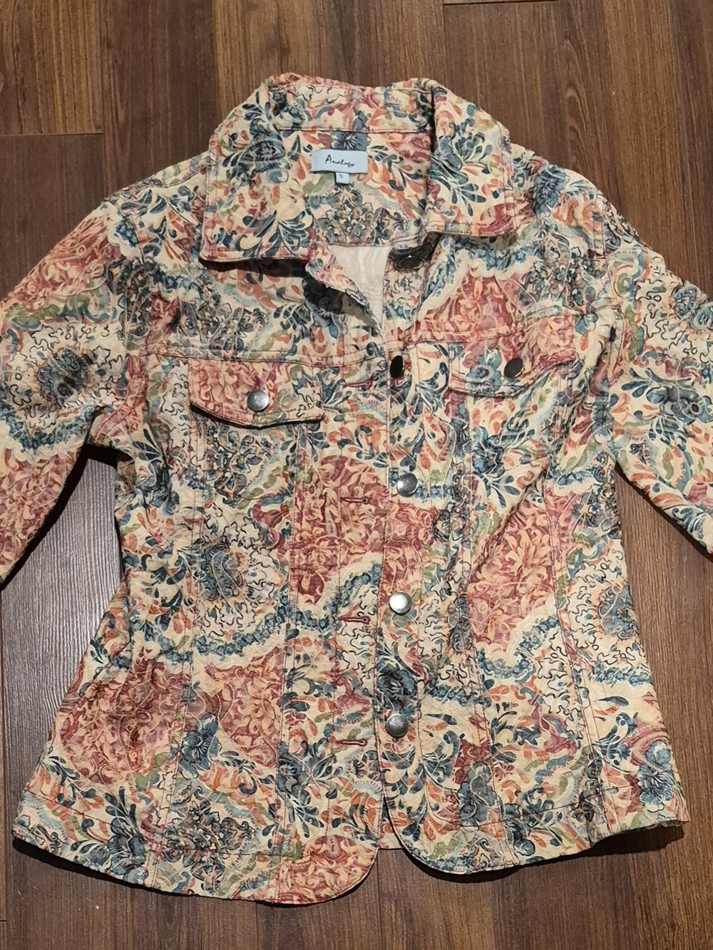 Analog Multicolor Floral Patchwork Jacket in Cream, Teal & Rust